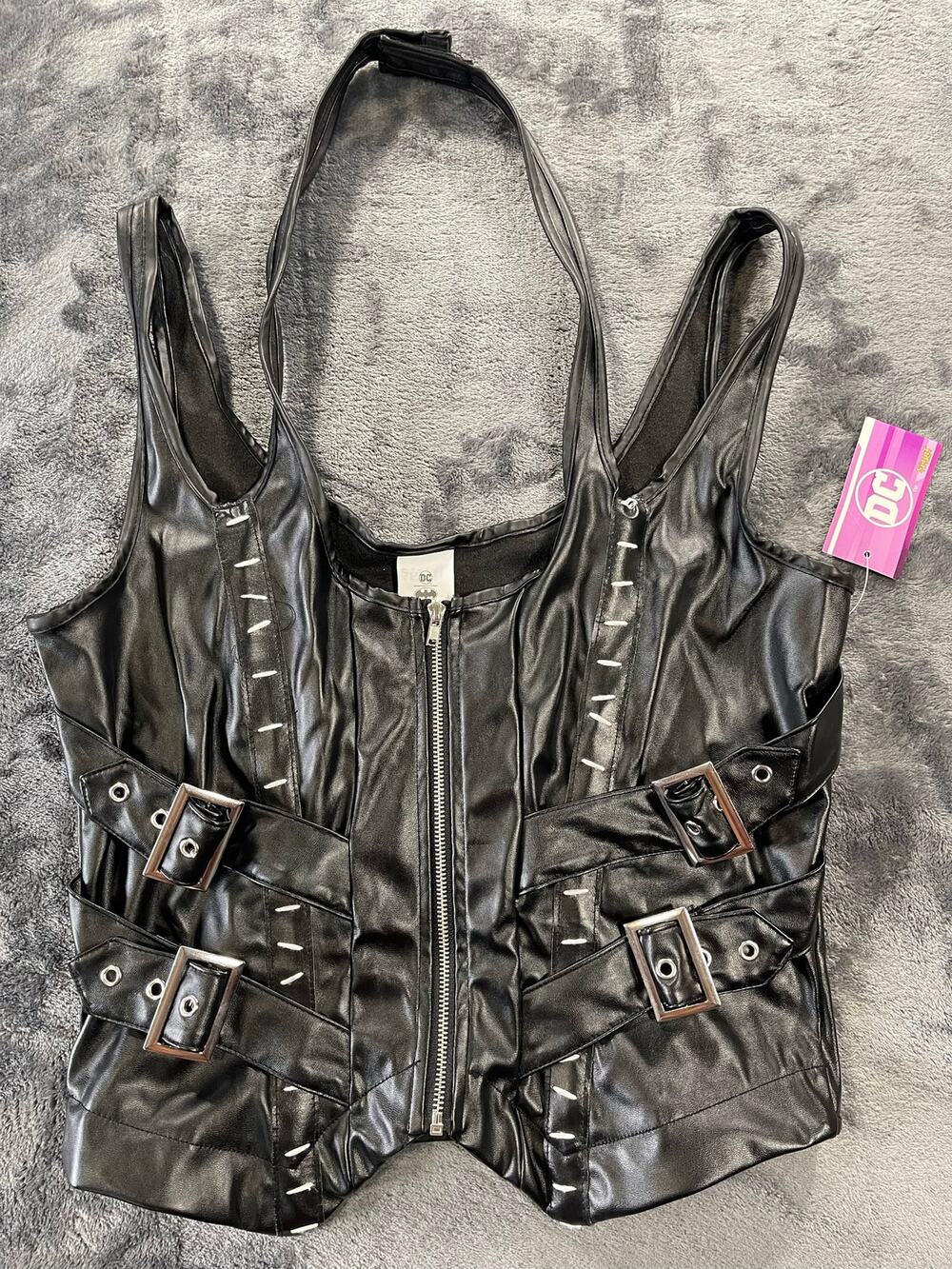 DC Comics Catwoman Costume Vest Womens Black Faux Leather NWT